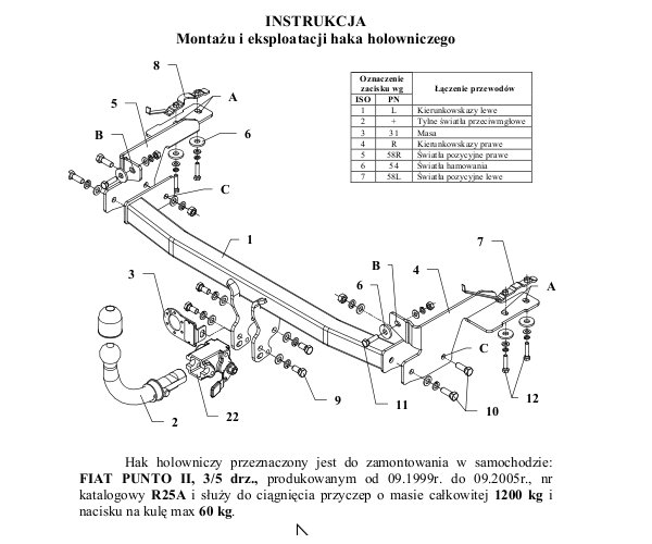 Hak holowniczy Master hak (p�automat) do Fiat Punto II Hatchback 1999->2005, uci�g haka 1100kg